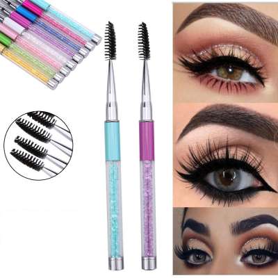 Reusable Eye Brush with Cap Crystal Handle Eye Brow Eyelash Mascara Brushes Wands Applicator Portable Cosmetic Brushes