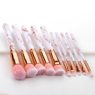 10 Professional Hair Make Up Brushes Set White Black Pink Marble Makeup Brush