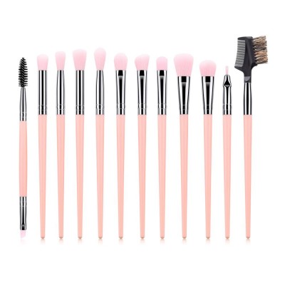 12 Piece Eye Shadow Private Label Make Up Brushes Set Cute Pink Hair Travel Makeup Brush